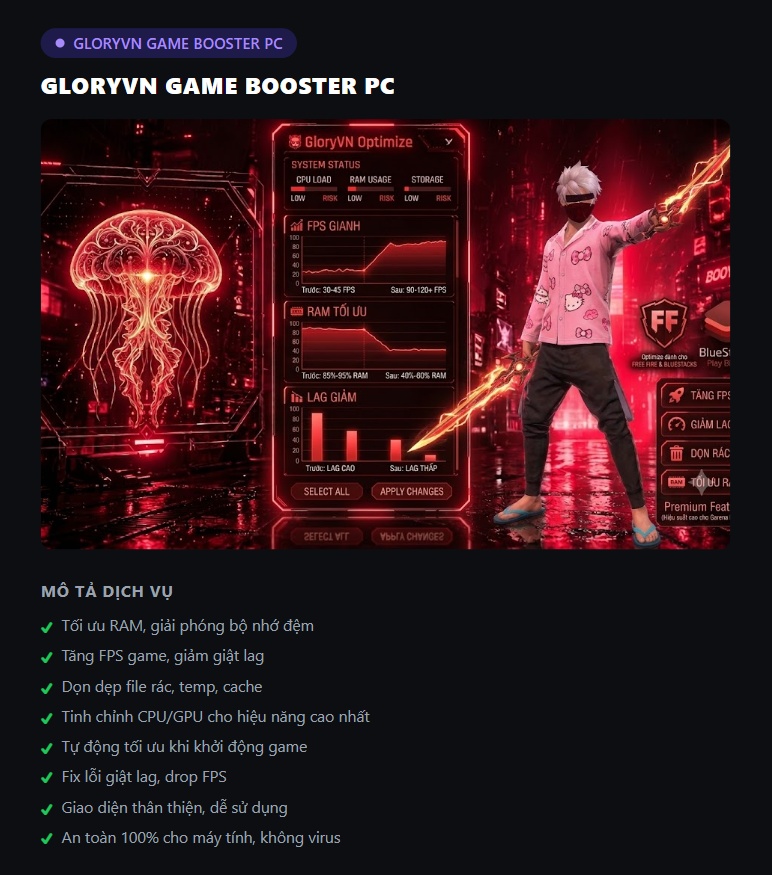 GloryVN Game Booster PC PRO ( Tối ưu PC/LAPTOP )